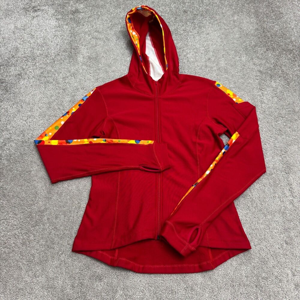 Sheila Moon Fleece Hoodie Sweatshirt Medium Red Crimson OJ Bubble Cycling Jacket